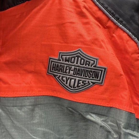 Harley Davidson Jacket Men's Medium Biker Black Orange Windbreaker Full Zip - Picture 2 of 14